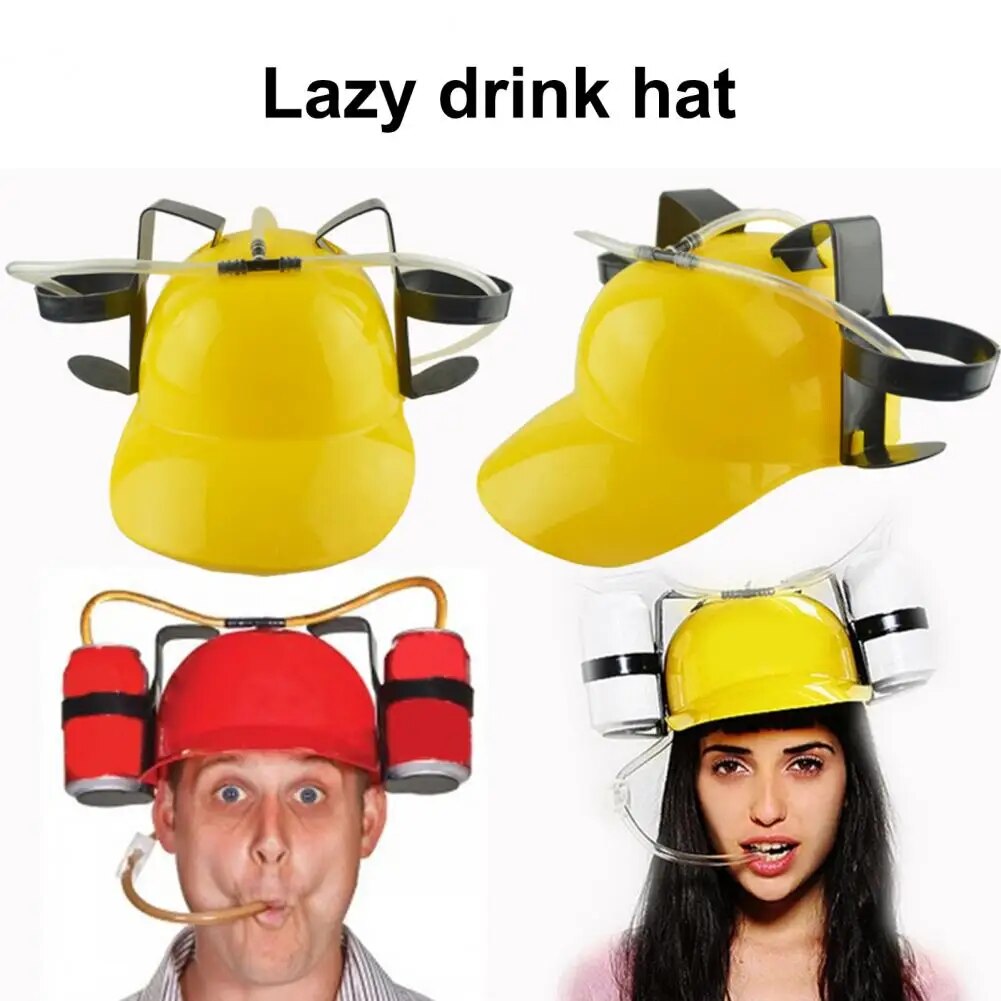 Funny Lazy Drinking Hat Soft Straw Cups Dual Holder Handfree Drinking Helmet Beer Can Helmet Cap Bar Party Drinking Hats
