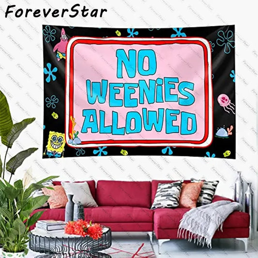 No Weenies Allowed Tapestry Funny Meme Tapestry Wall Hanging Flag Banner Dorm Backdrop Decor for Living Room Bedroom