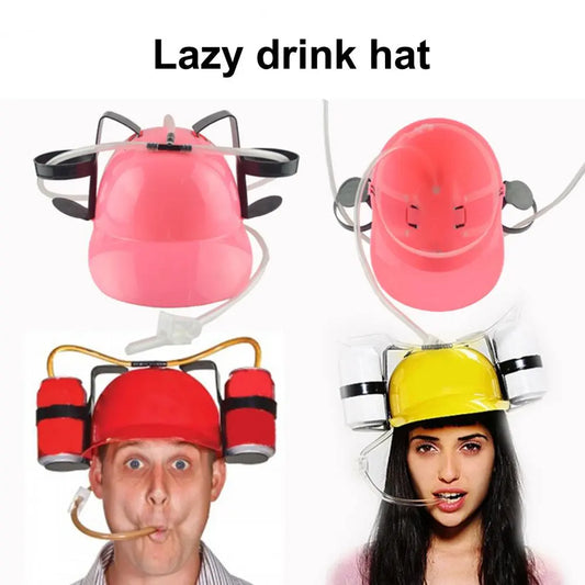 Funny Lazy Drinking Hat Soft Straw Cups Dual Holder Handfree Drinking Helmet Beer Can Helmet Cap Bar Party Drinking Hats